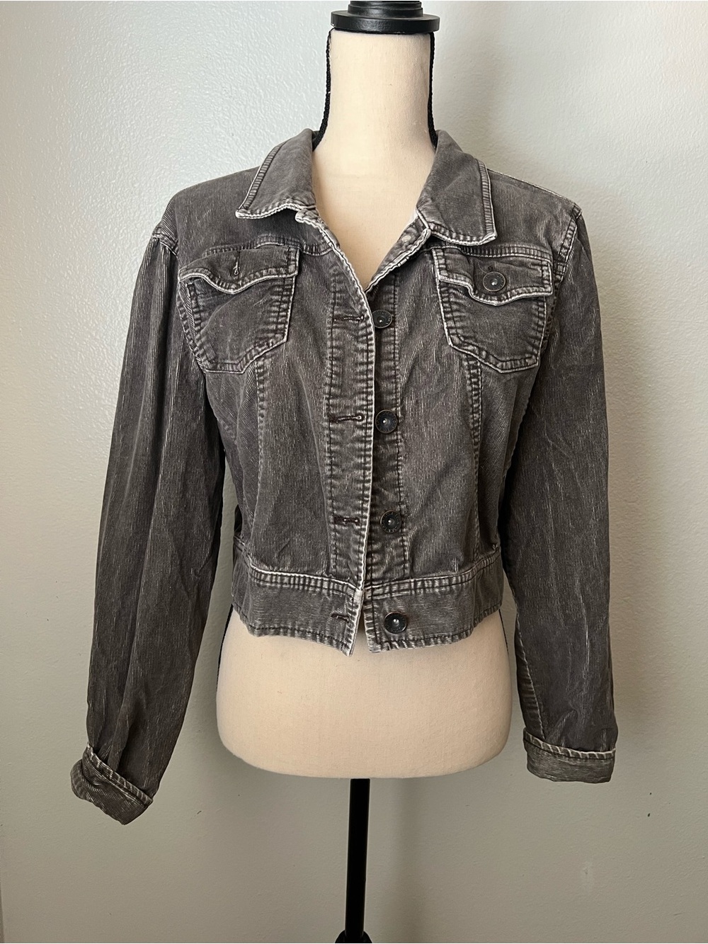 Corduroy Gray Cropped Denim Jacket